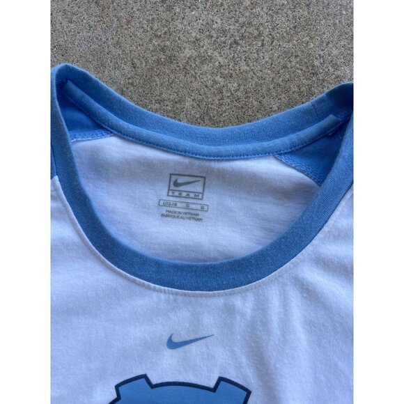 Nike Dri-Fit Womens UNC Tar Heels Raglan Tee Blue & White Size L Y3 - Picture 2 of 4